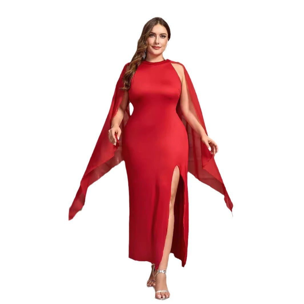 Elegant Fit-and-Flare Cocktail Dress for Women Solid ColorLong Sleeve,Formal Evening Gown