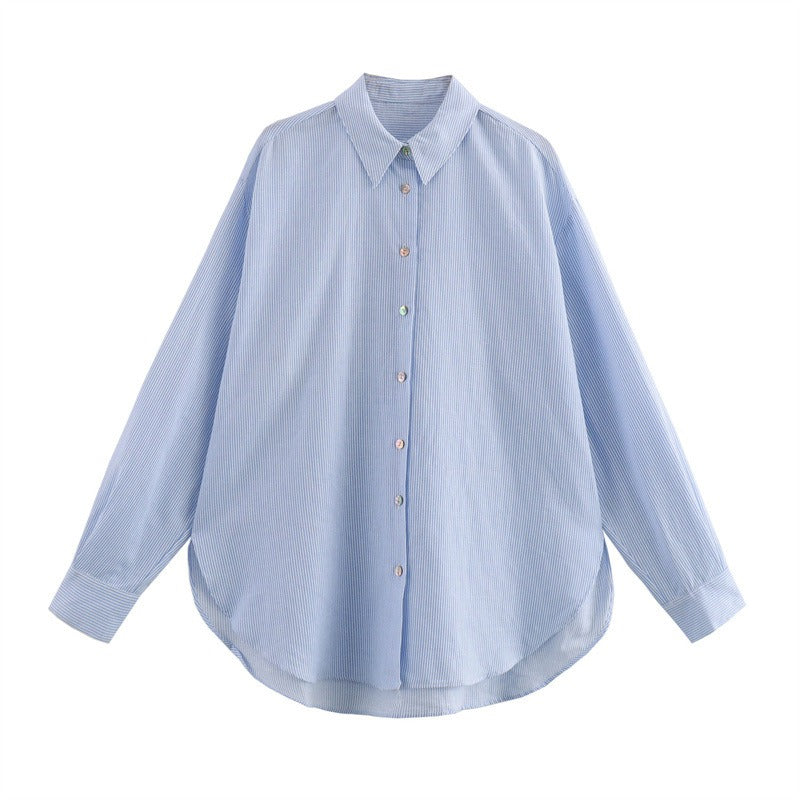 Fashion collar long sleeved single breasted loose shirt top for women