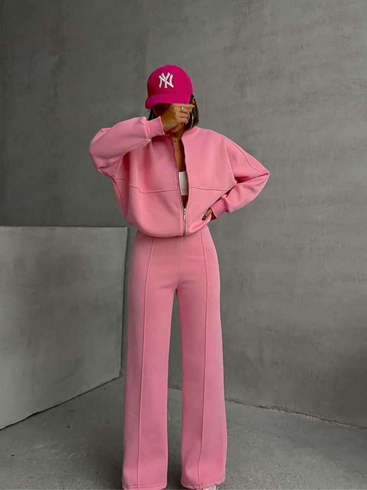 Casual Set for Women, Open Front Sweatshirt Long Sleeve Jacket and Pants Two-Piece Outfit