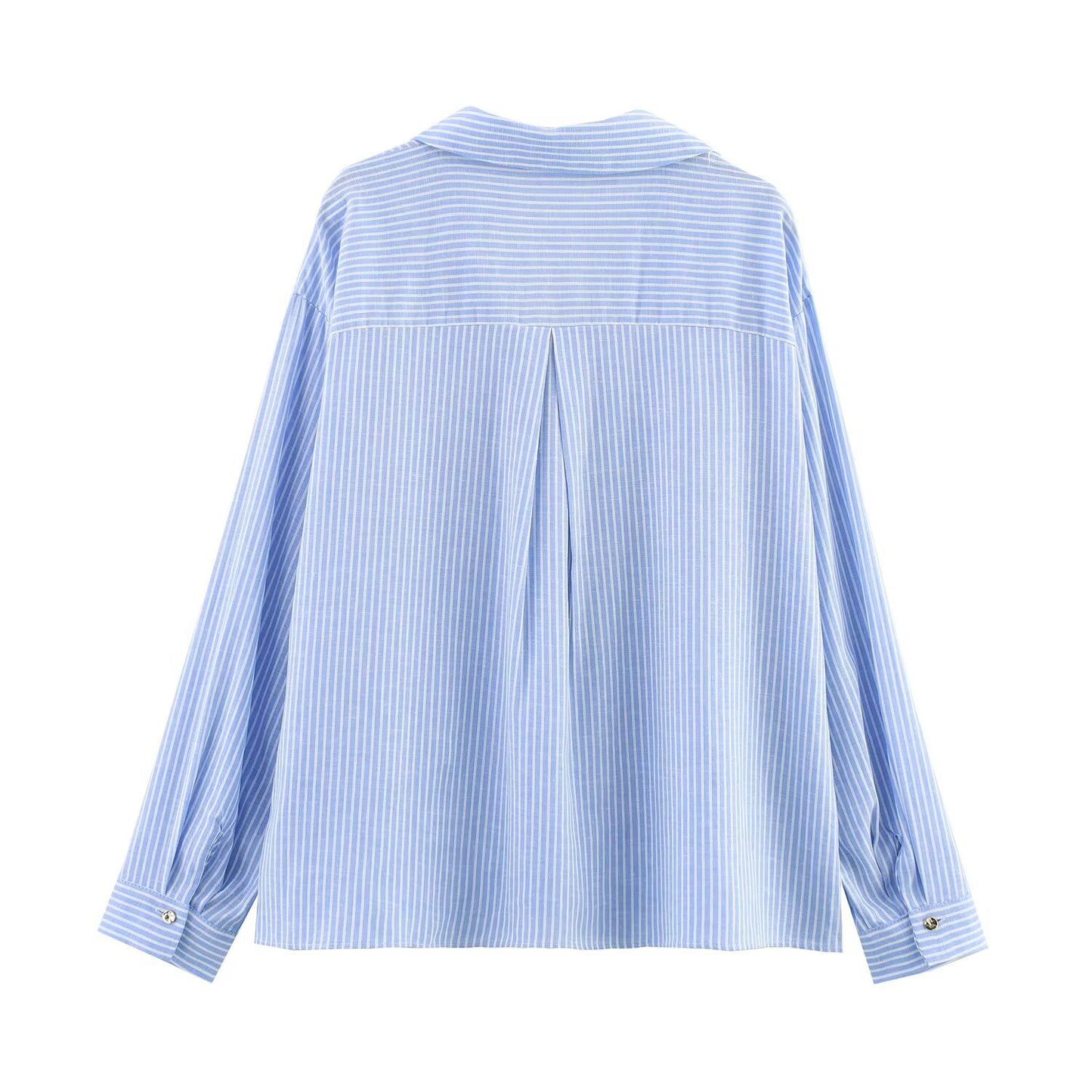 Women's collar long sleeved striped shirt top
