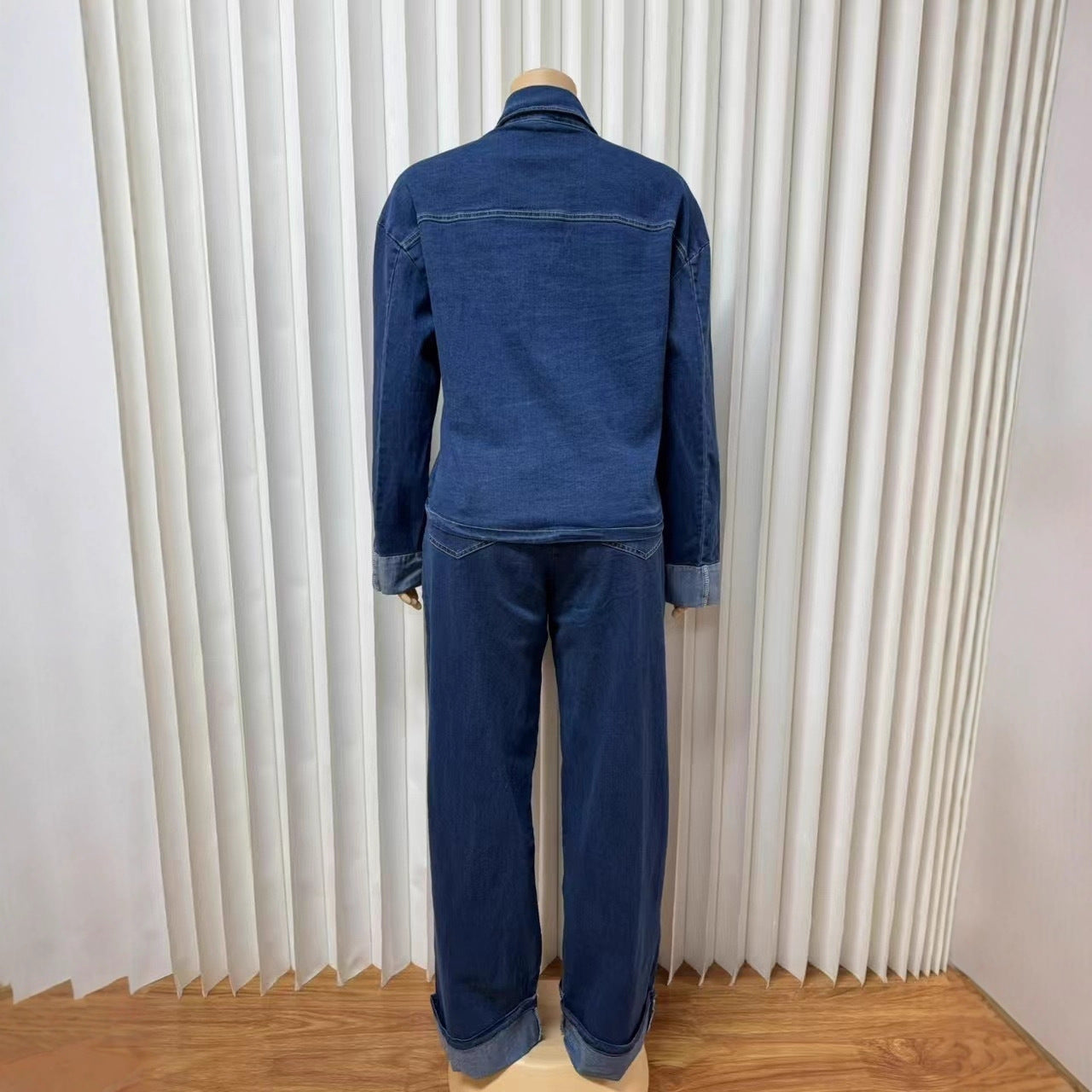 Vintage Button-Down Long Sleeve Workwear Denim Pants for Women