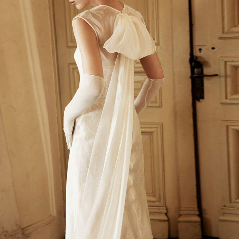 French Sleeveless Dress Women Elegant Pure White Slim Round Neck Strap Dress Long Dress Formal Wear