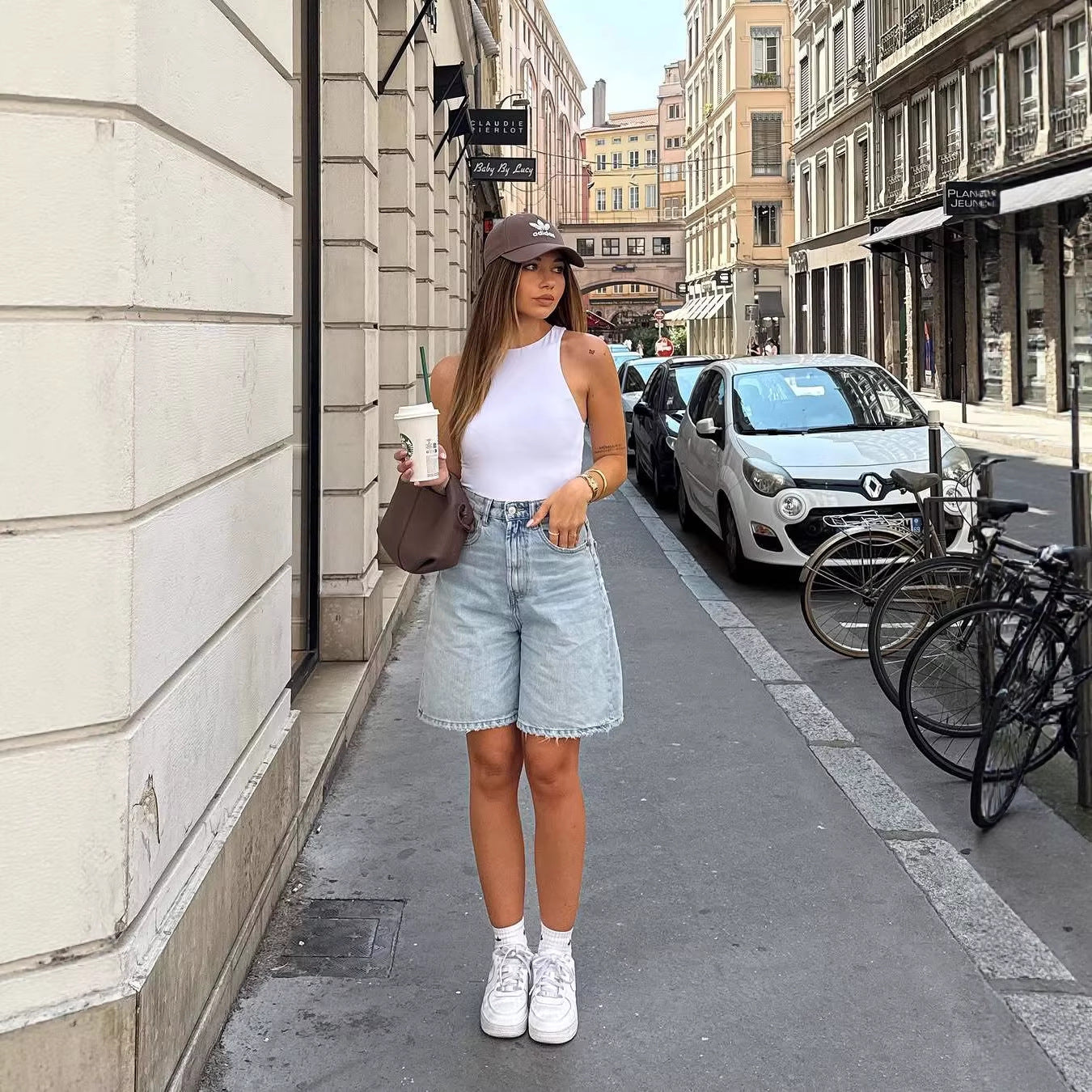 Vintage Distressed High-Waisted Mid-Length PantsStreetwear Loose Denim Shorts for Women