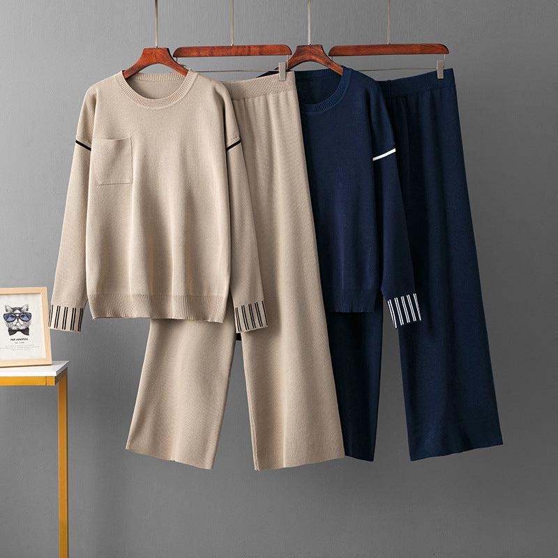 Round neck sweater loose suit
