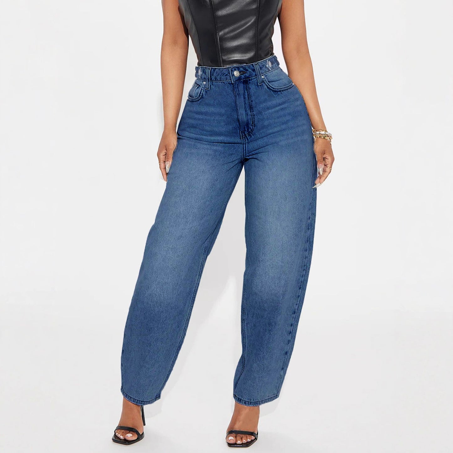 Vintage Lantern Denim Pants Women Washed Blue Loose Casual Harem Pants