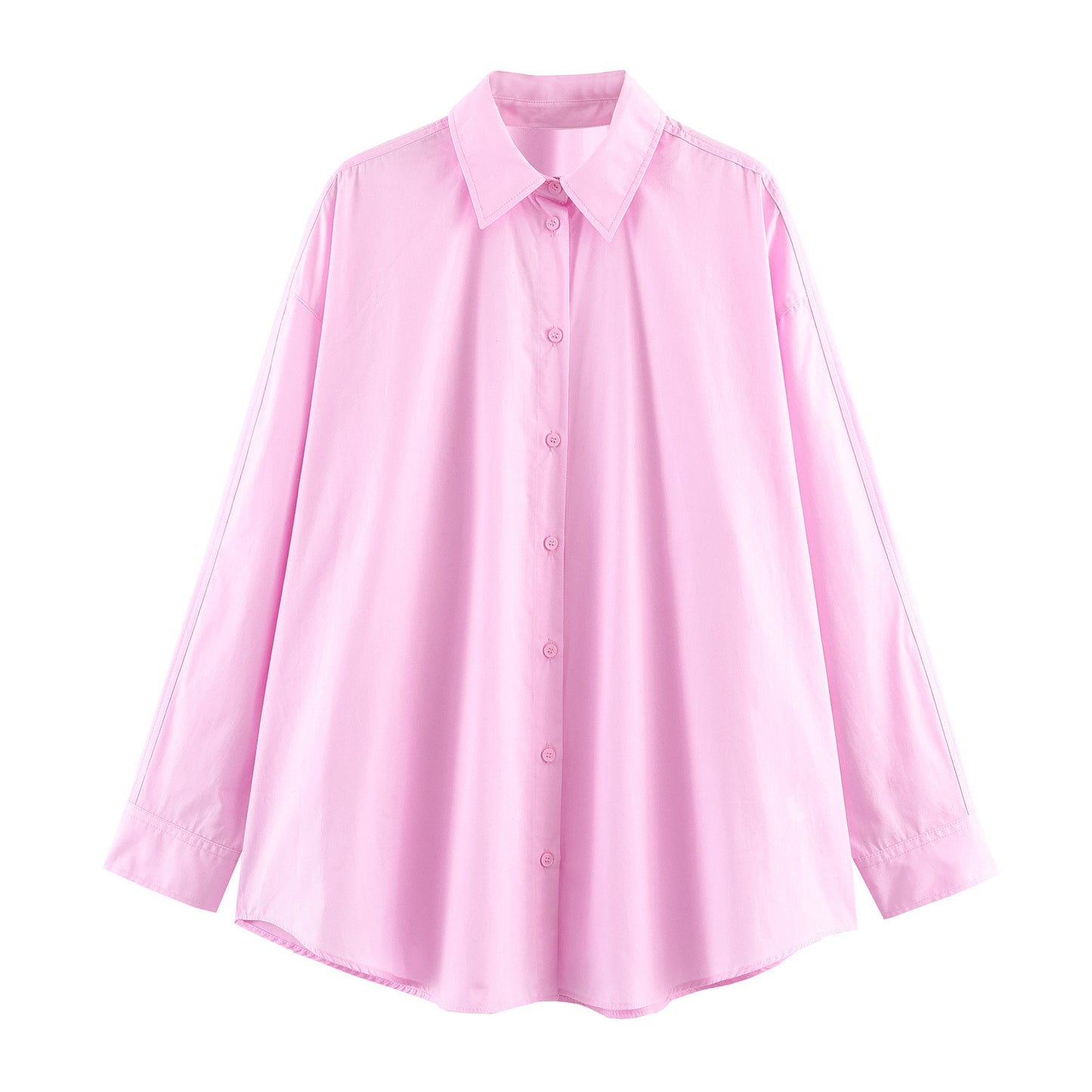 Long sleeved lapel simple style poplin loose shirt