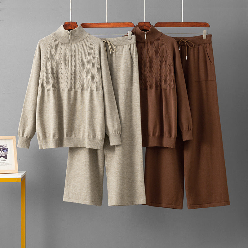 Half zip stand up collar sweater set