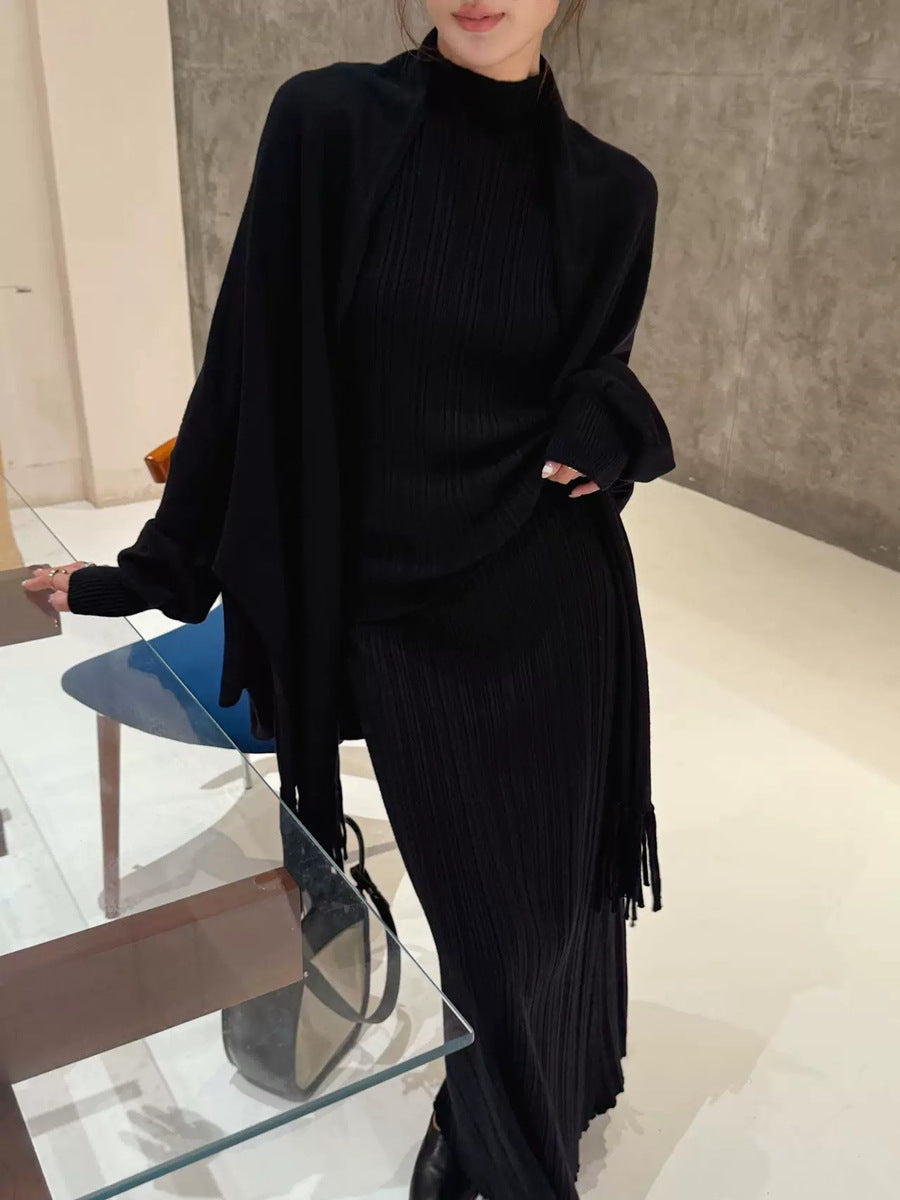 Tassel Bat Sleeve Top Skirt 3-Piece Set