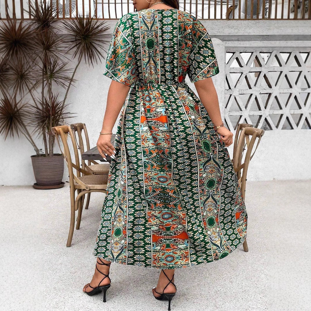 Bohemian Print Dress for Women, Casual Long Sleeve Maxi DressPlus Size Fashion Style