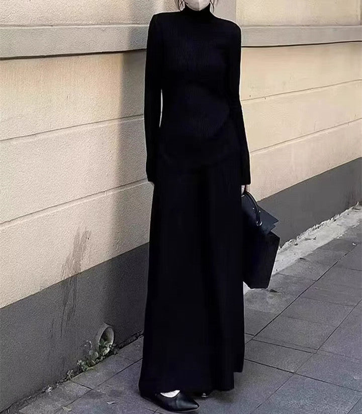 Turtleneck Knit Top and Half Skirt Two-Piece Set for Women, Elegant Slimming Knitwear Suit
