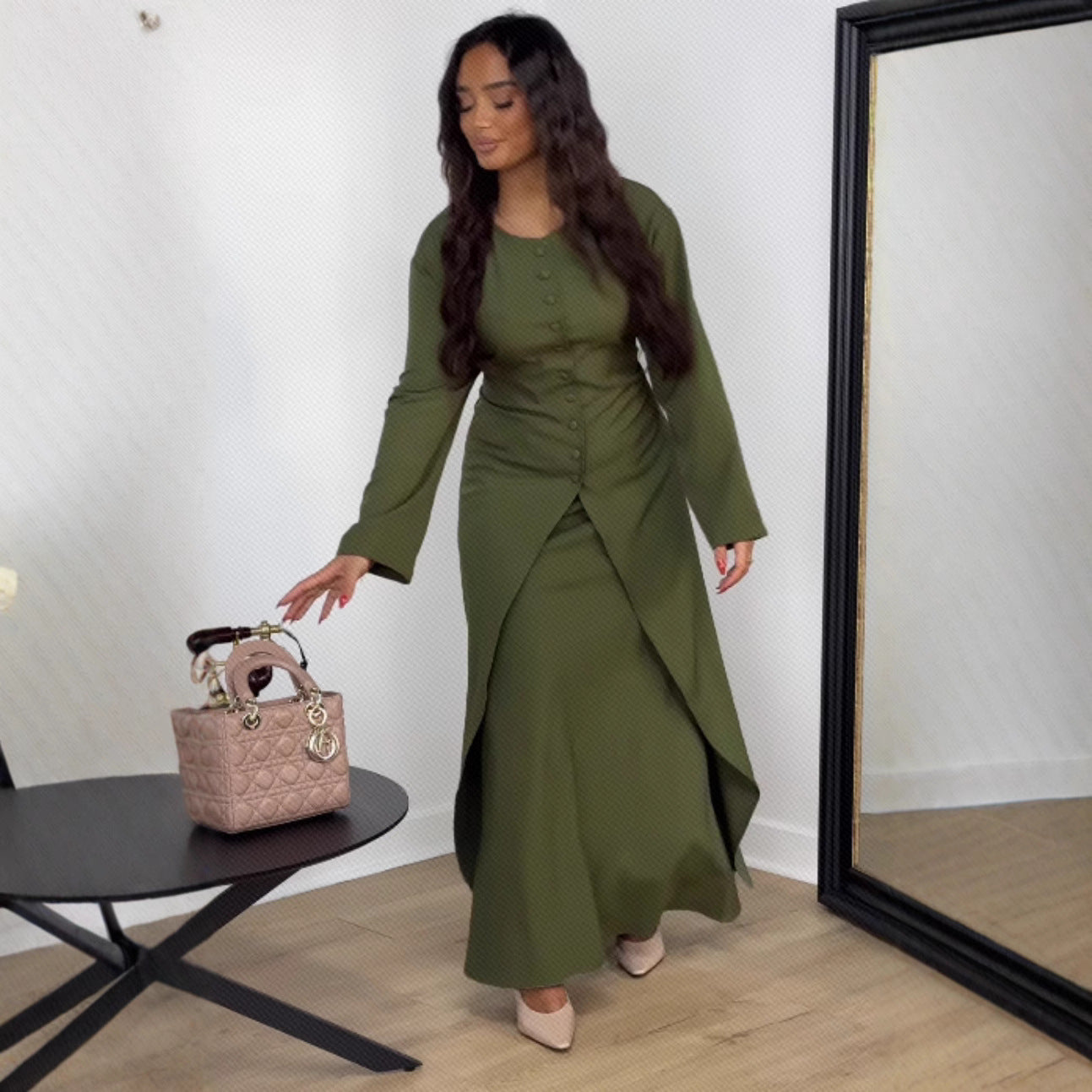 Women's Satin Button Evening Dress Two-piece Set