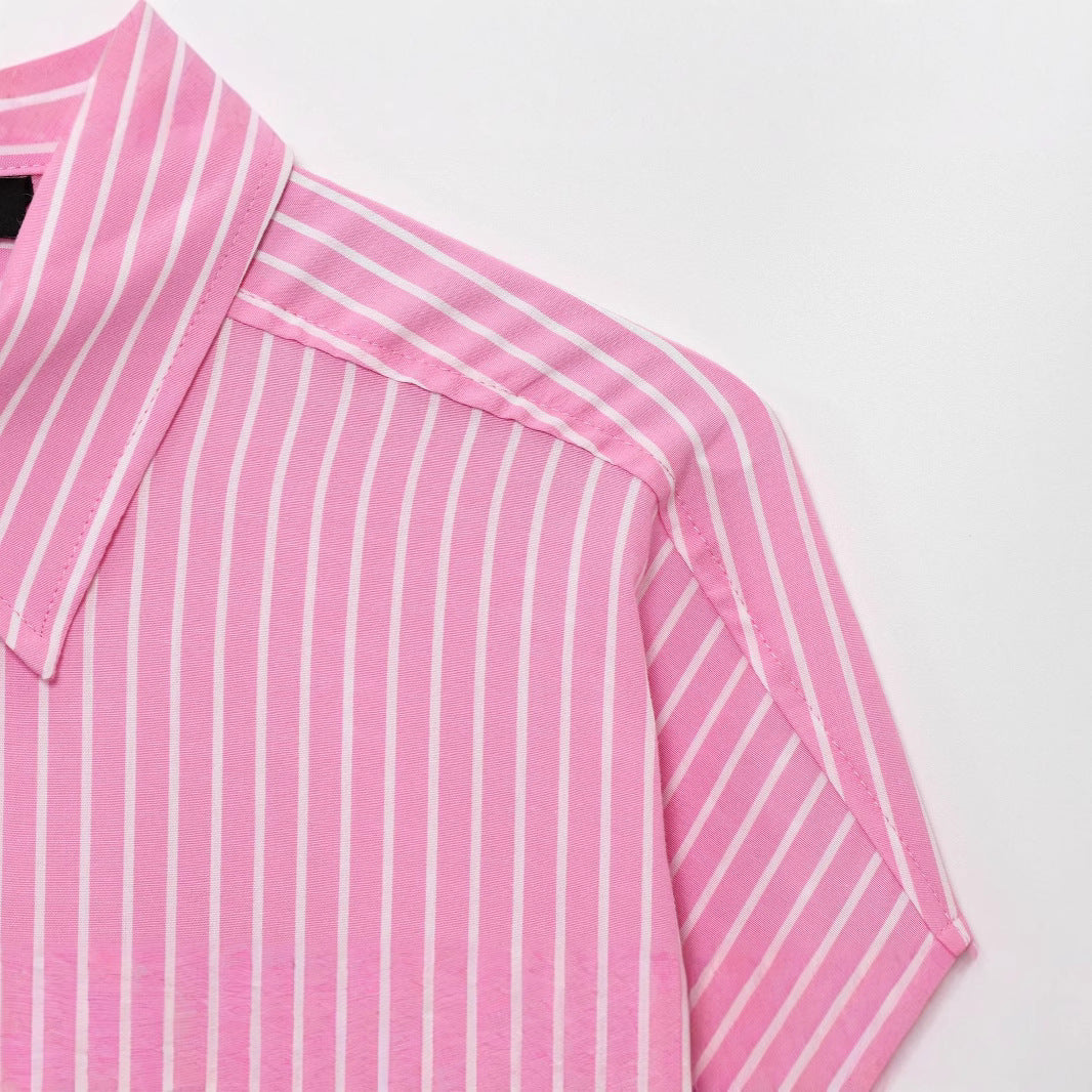 Striped collar long sleeved shirt top for women