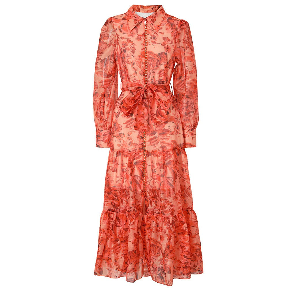 High quality printed single row multi button skirt
