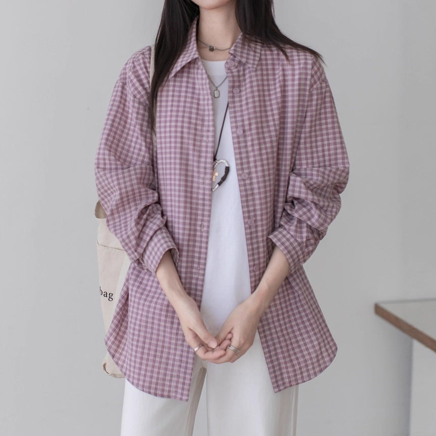 Long Sleeve Plaid Shirt Jacket for Women Casual Blouse, Loose Fit Top
