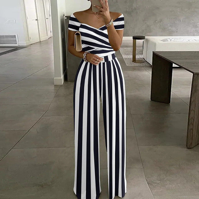 One-shoulder Printed High-waisted Jumpsuit Casual Wear