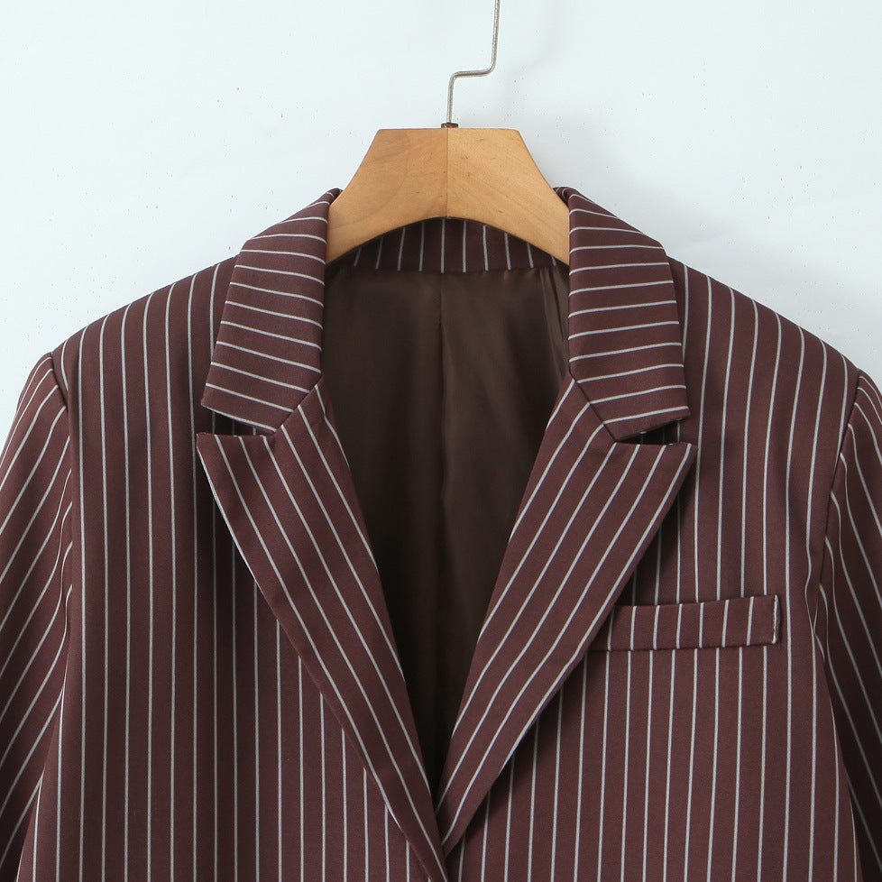 Commuting style striped loose two button versatile suit jacket