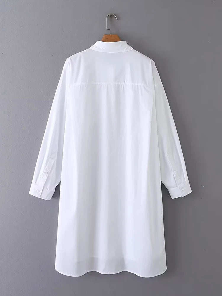 Women's collar long sleeved loose long single breasted shirt