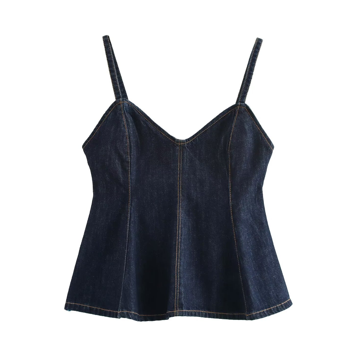 Fashionable and versatile wave style wide swing suspender denim top for women