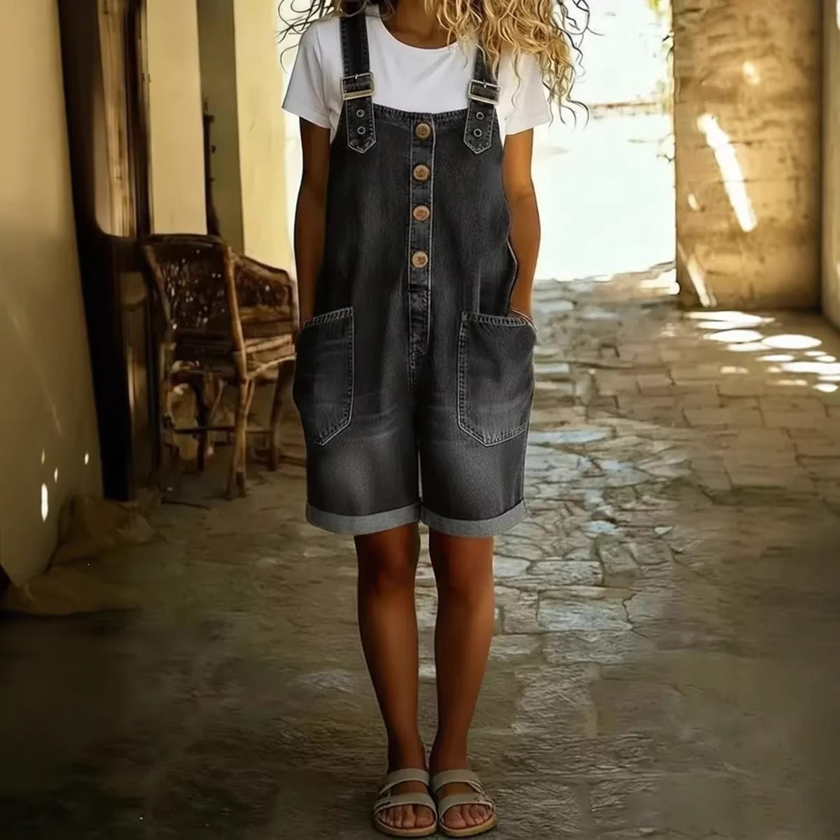 Loose high waisted women's denim shorts