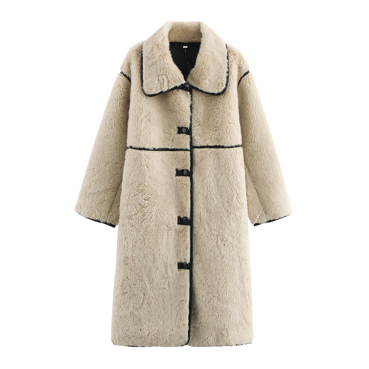 Fashion collar faux fur effect long sleeved woolen coat