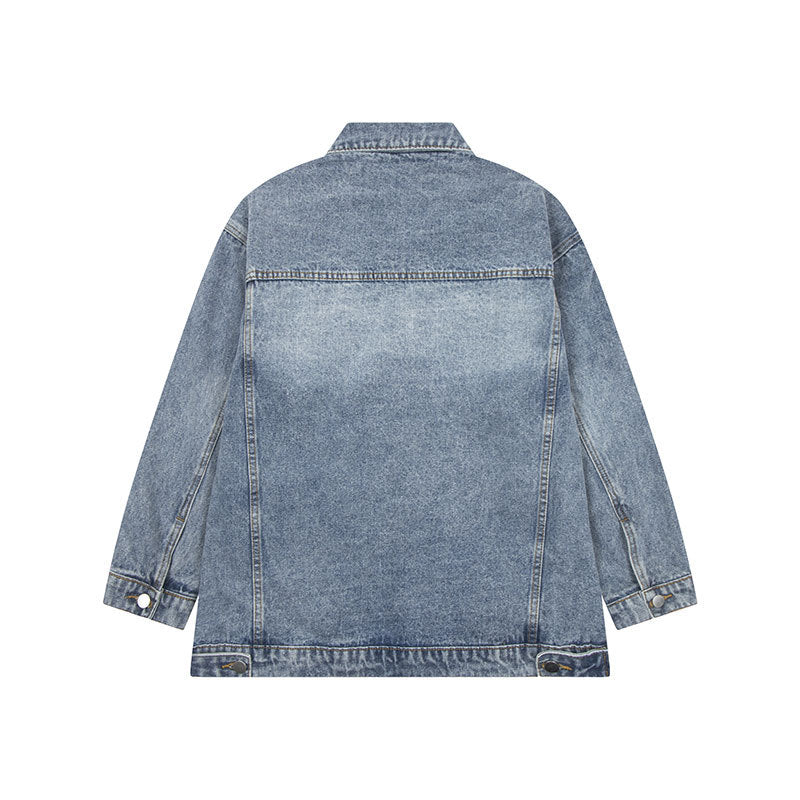Washed three bar denim jacket