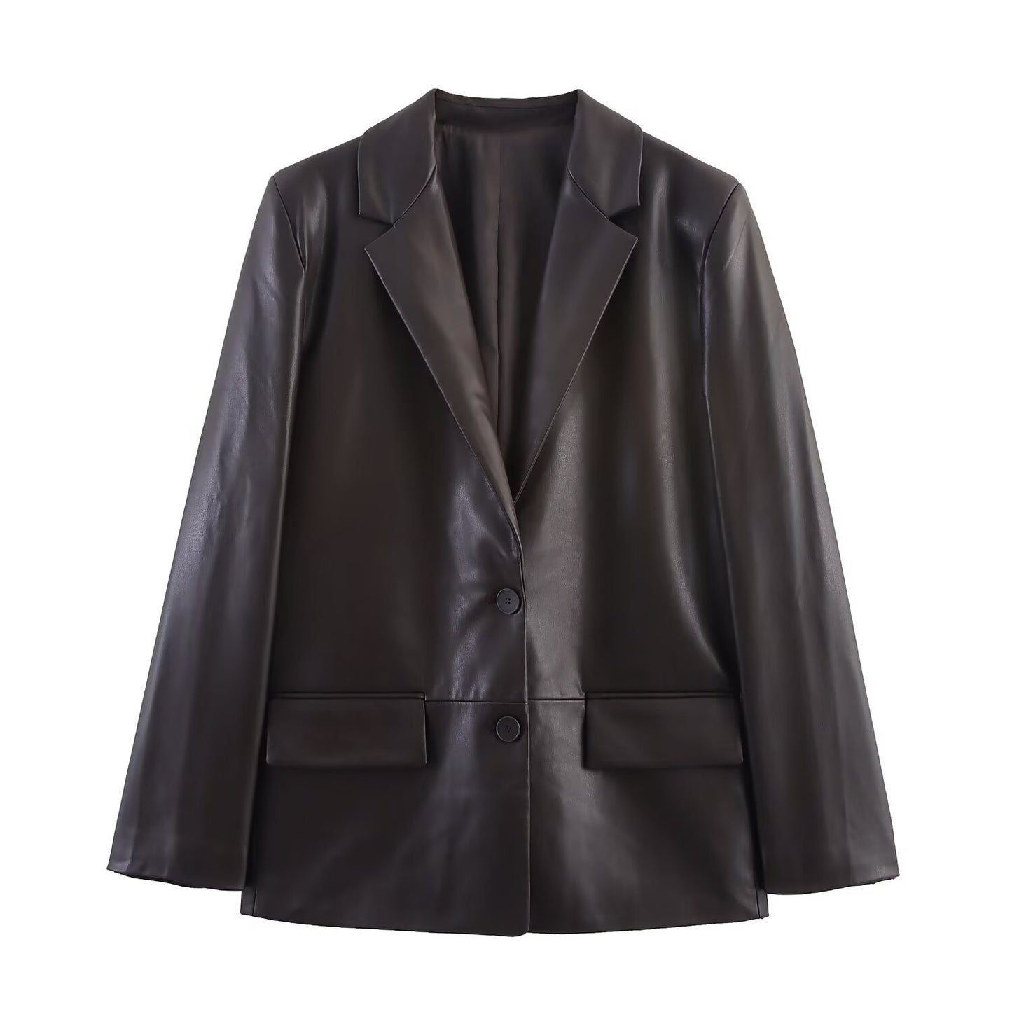 Straight leather effect suit jacket