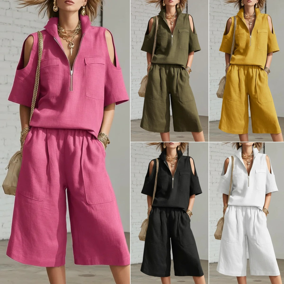 Short sleeved shorts shirt loose pants two-piece set