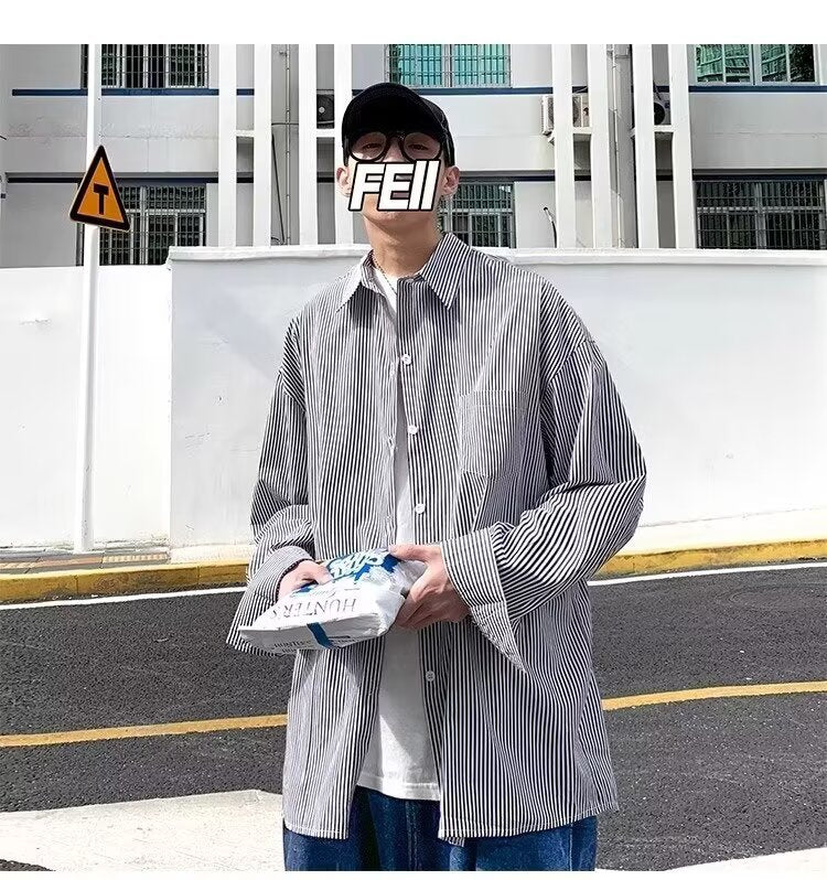 Versatile striped shirt casual student long sleeved shirt