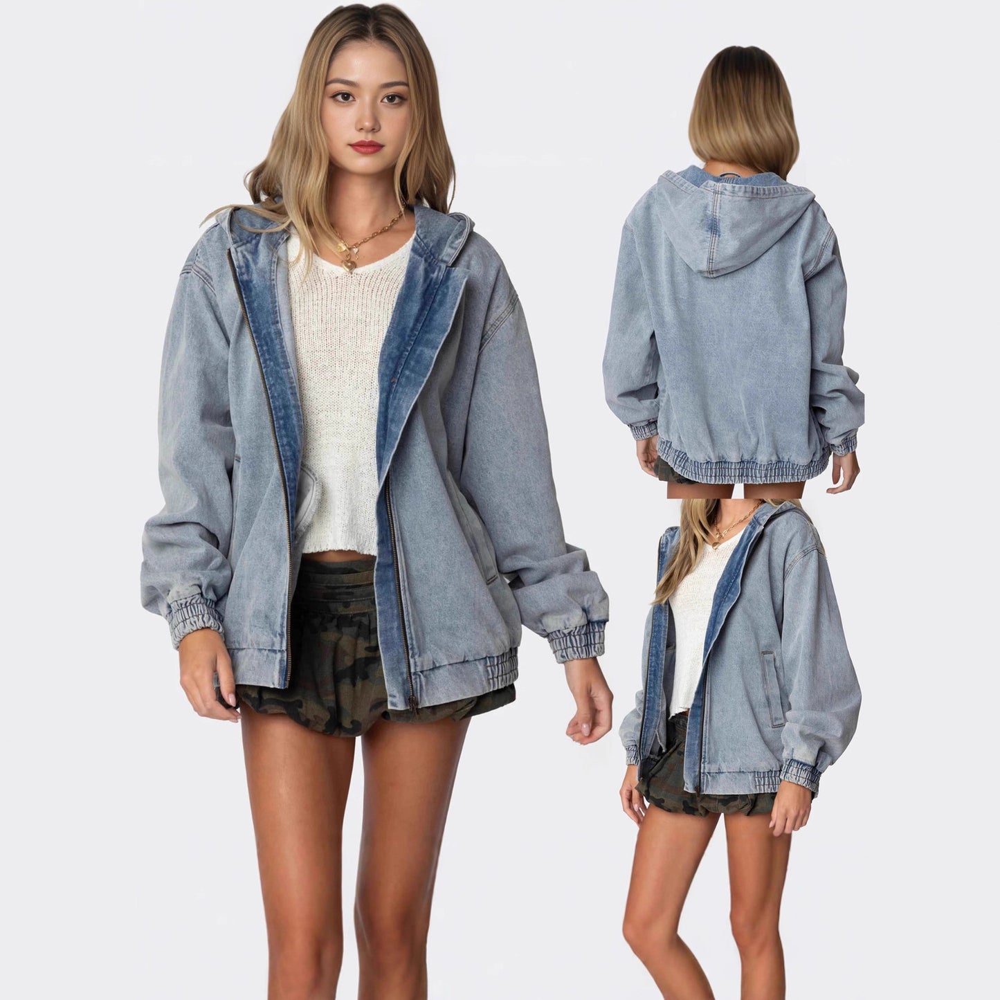 Denim Jacket for Women, Autumn Loose Long Coat, Casual Fashion Outerwear