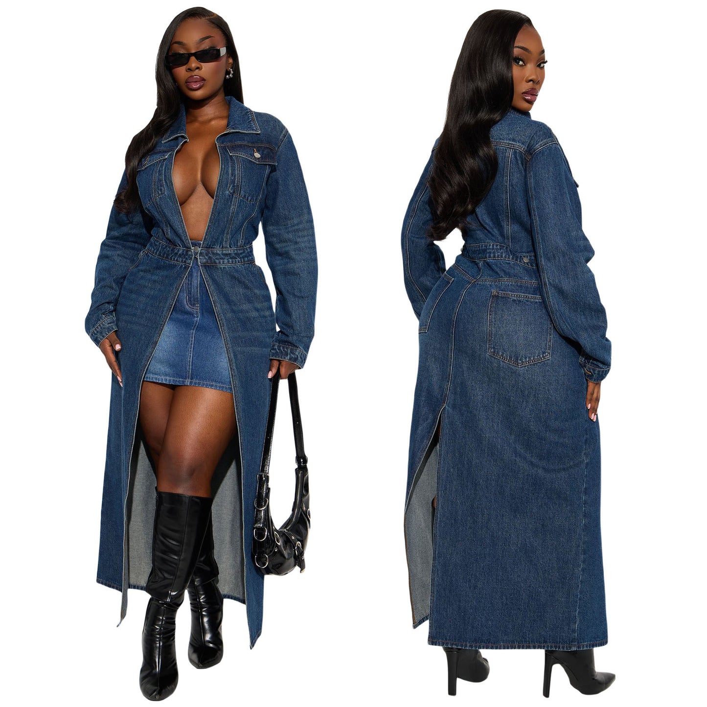 Women's pocket long sleeved denim windbreaker jacket