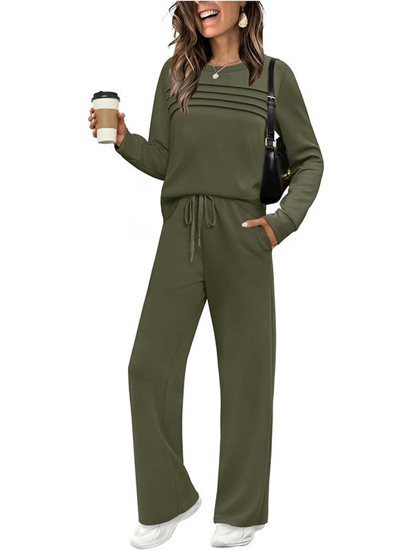 Solid color loose long sleeved top set