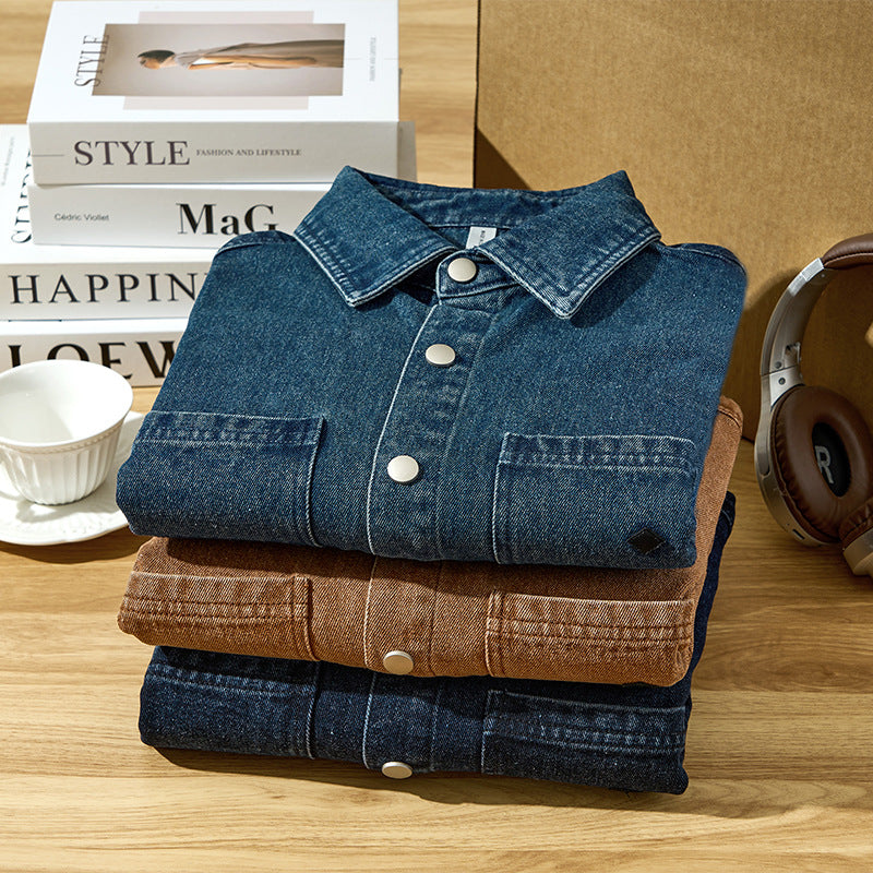 Men's pure cotton denim thick coat