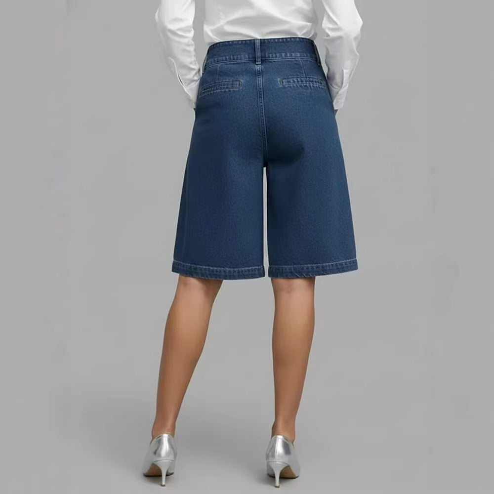 Asymmetric Denim-Style Five-Pocket Women's Shorts  Fashion Casual Style