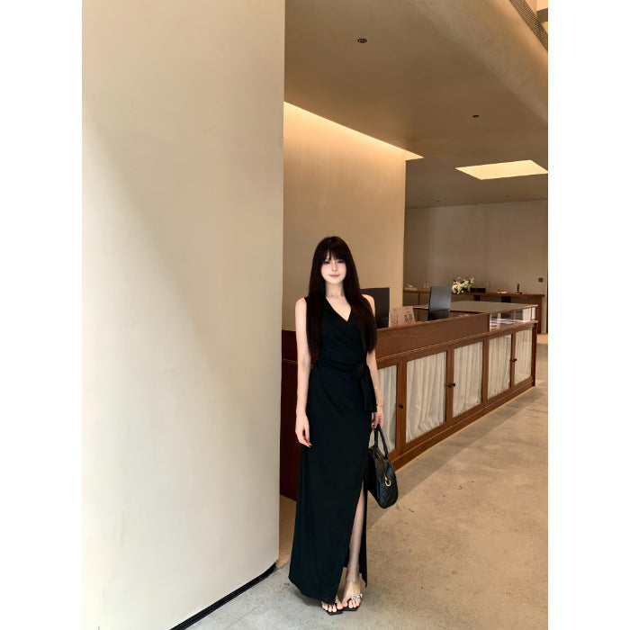 Stylish V-Neck Cross-Tie Stripe Dress for Women