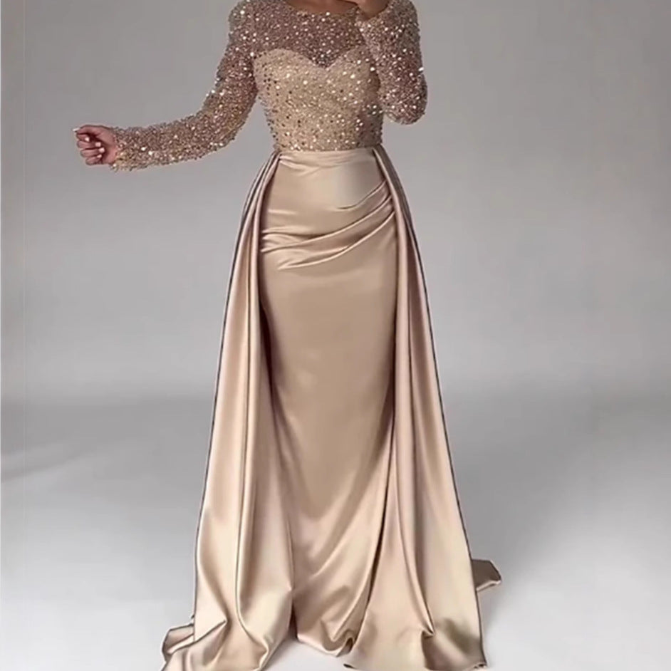 Elegant Long Sleeve Sequin Evening Gown for Women Formal Party Hostess Dress, Chic Lady Look