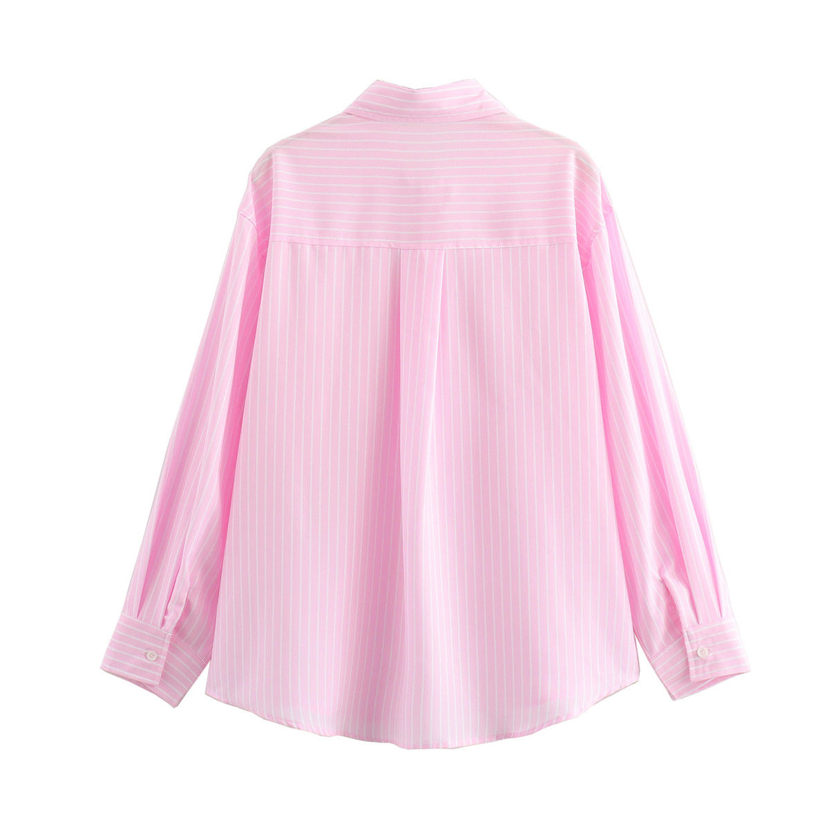 Collar loose casual striped long sleeved shirt contrasting color top for women