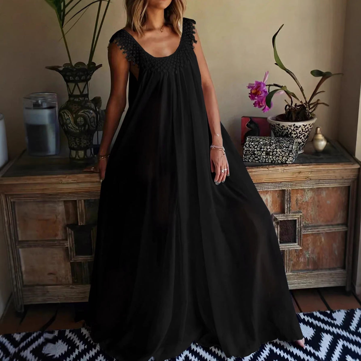 Elegant Solid Color Long Dress, Simple StyleSummer Dress