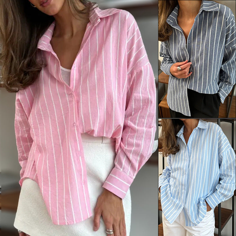Long sleeved striped shirt for women