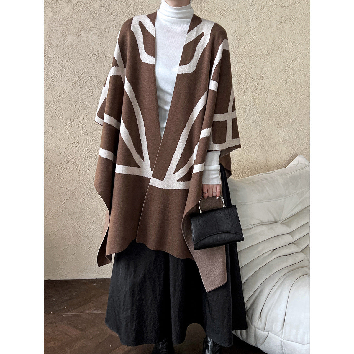 Thick striped cape cotton wool shawl women's coat
