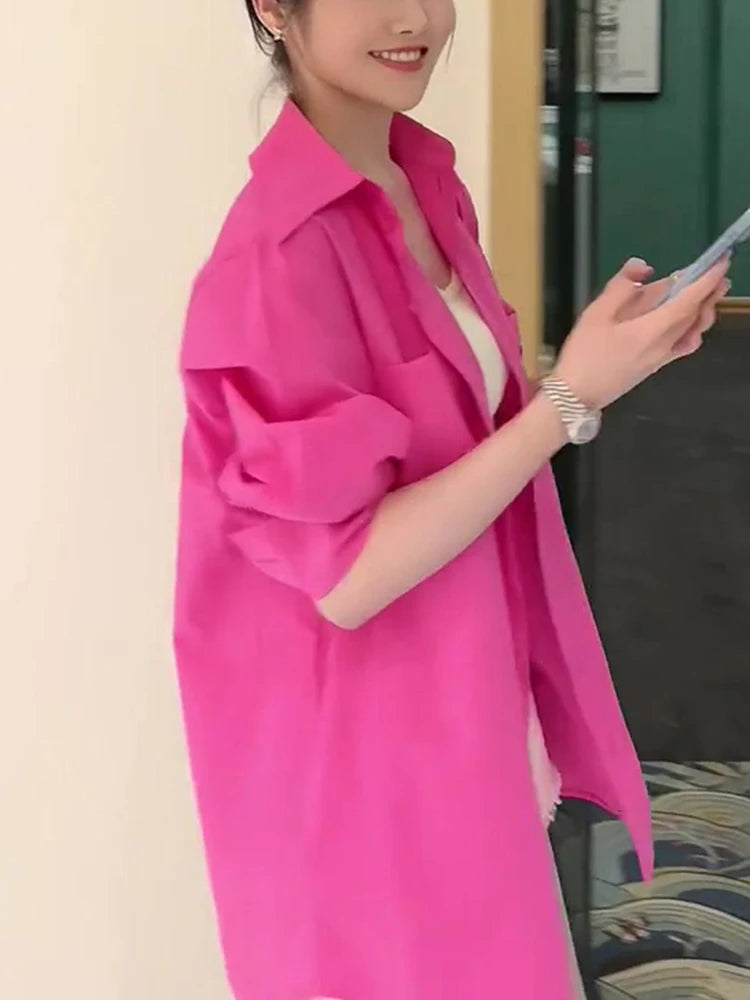 Sunscreen pink shirt, women's new style shirt jacket, summer long sleeved French style top with a niche and loose design