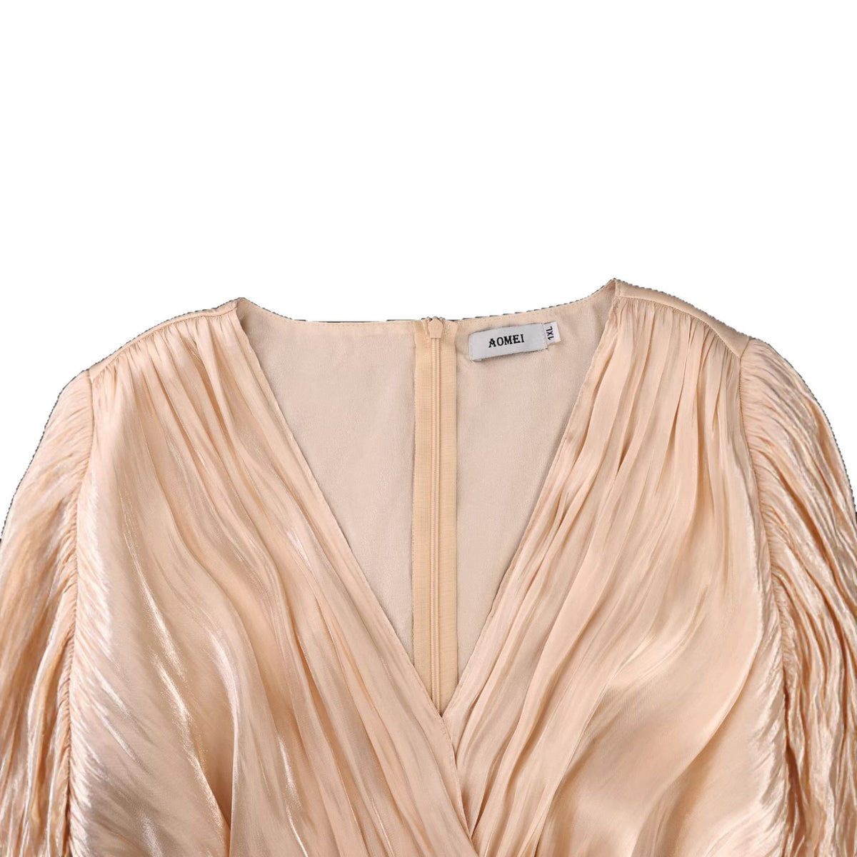 V-neck waist cinched slit dress