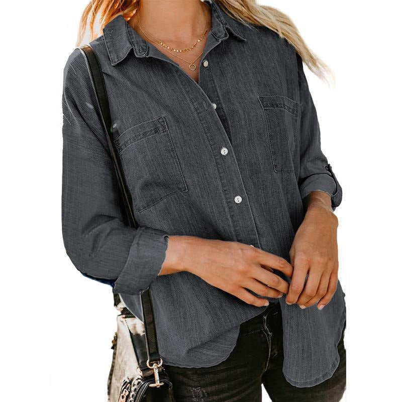 Denim shirt loose double pocket long sleeved casual coat shirt
