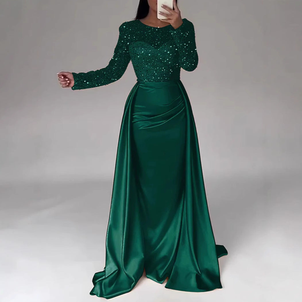 Elegant Long Sleeve Sequin Evening Gown for Women Formal Party Hostess Dress, Chic Lady Look