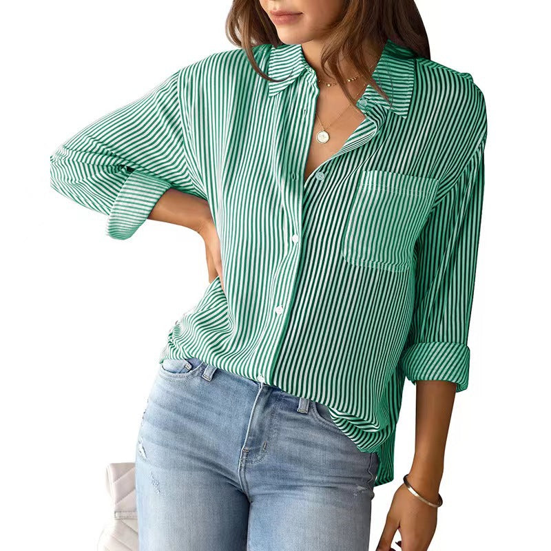 Women's Striped Cardigan Top Loose and Casual Long-sleeved Shirt