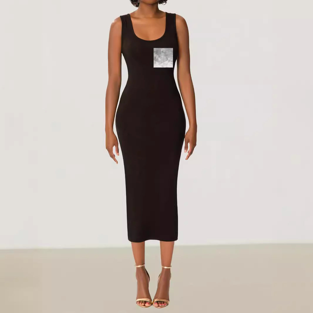 Elegant Solid Color Sleeveless U-Neck Bodycon Dress for Women