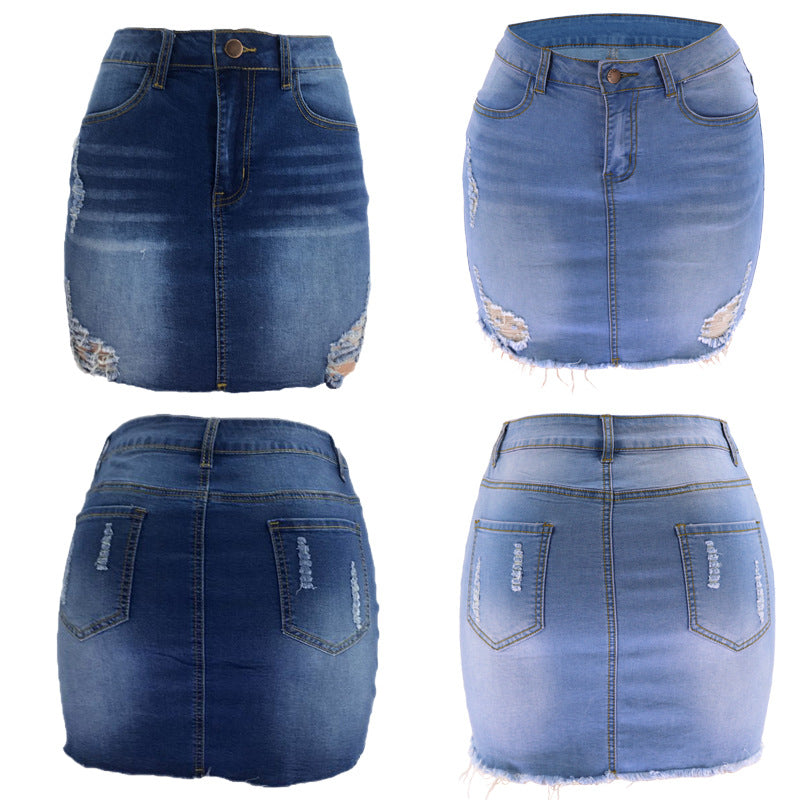 Piercing sexy tight fitting women's denim skirt