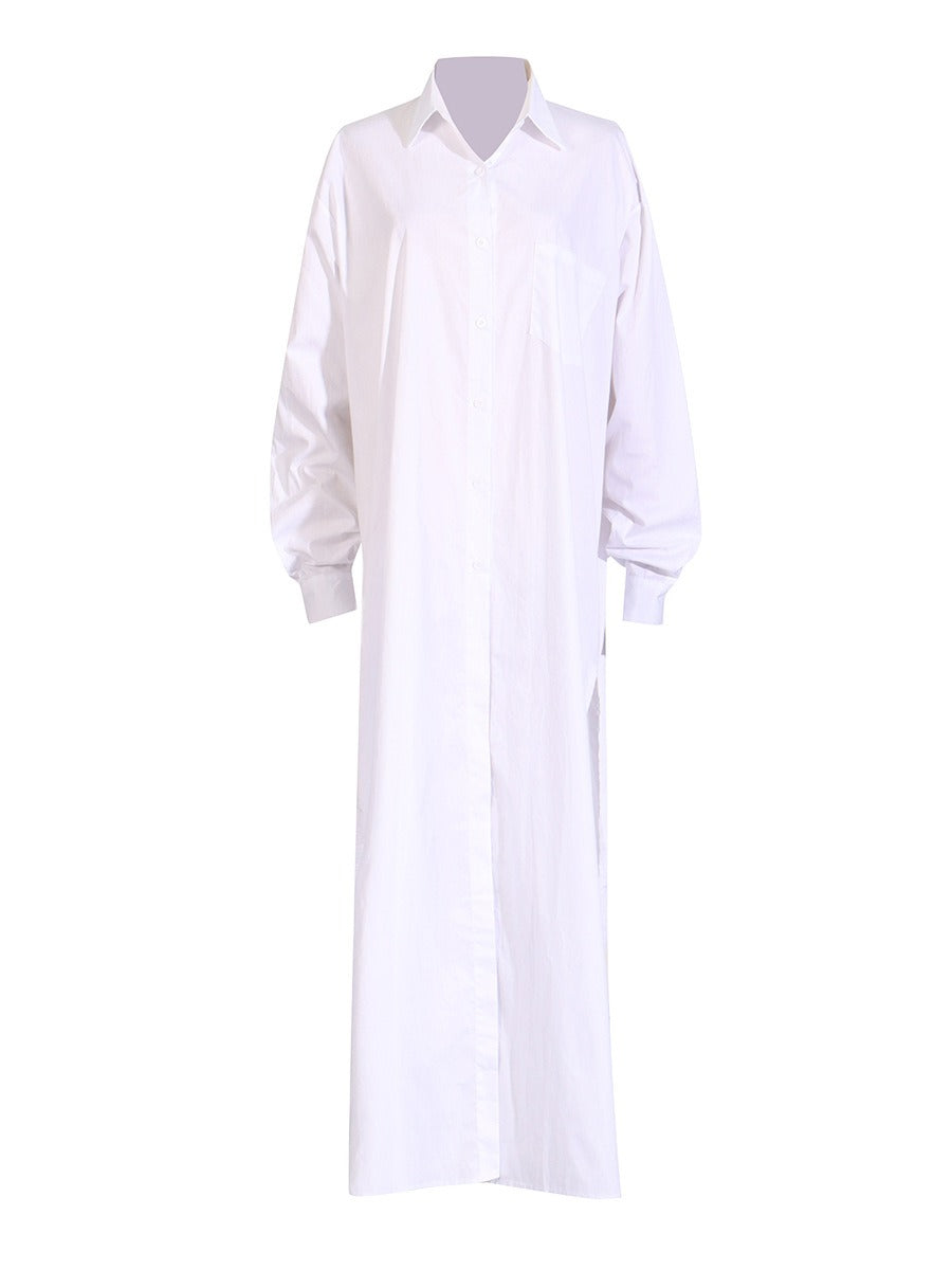Flip collar side slit design simple long sleeved shirt for women