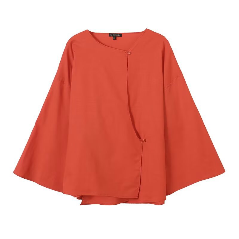 Flax flowing slanted collar long sleeved shirt