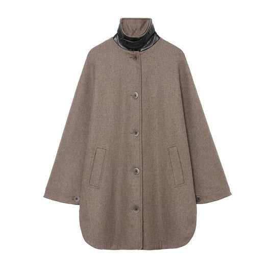 Blended layered decorative contrasting collar coat