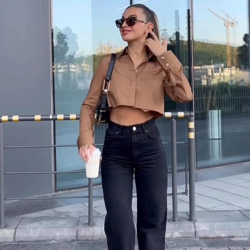European and American style women's solid color long sleeved loose shirt for women